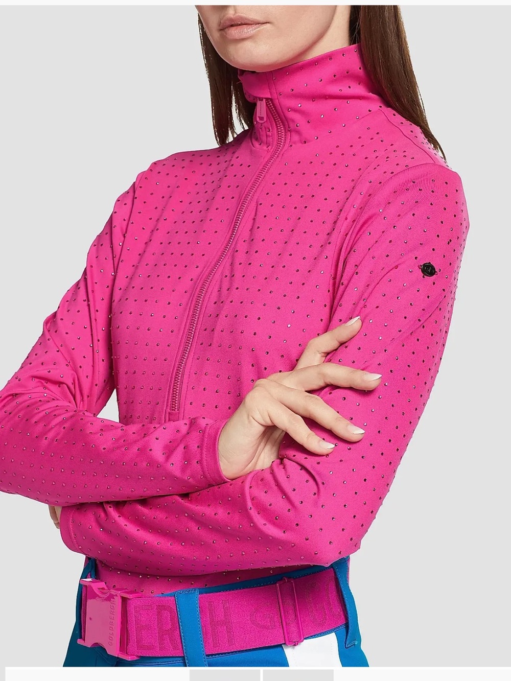 Goldbergh Gianna pink ski pully embellished with tiny rhinestones